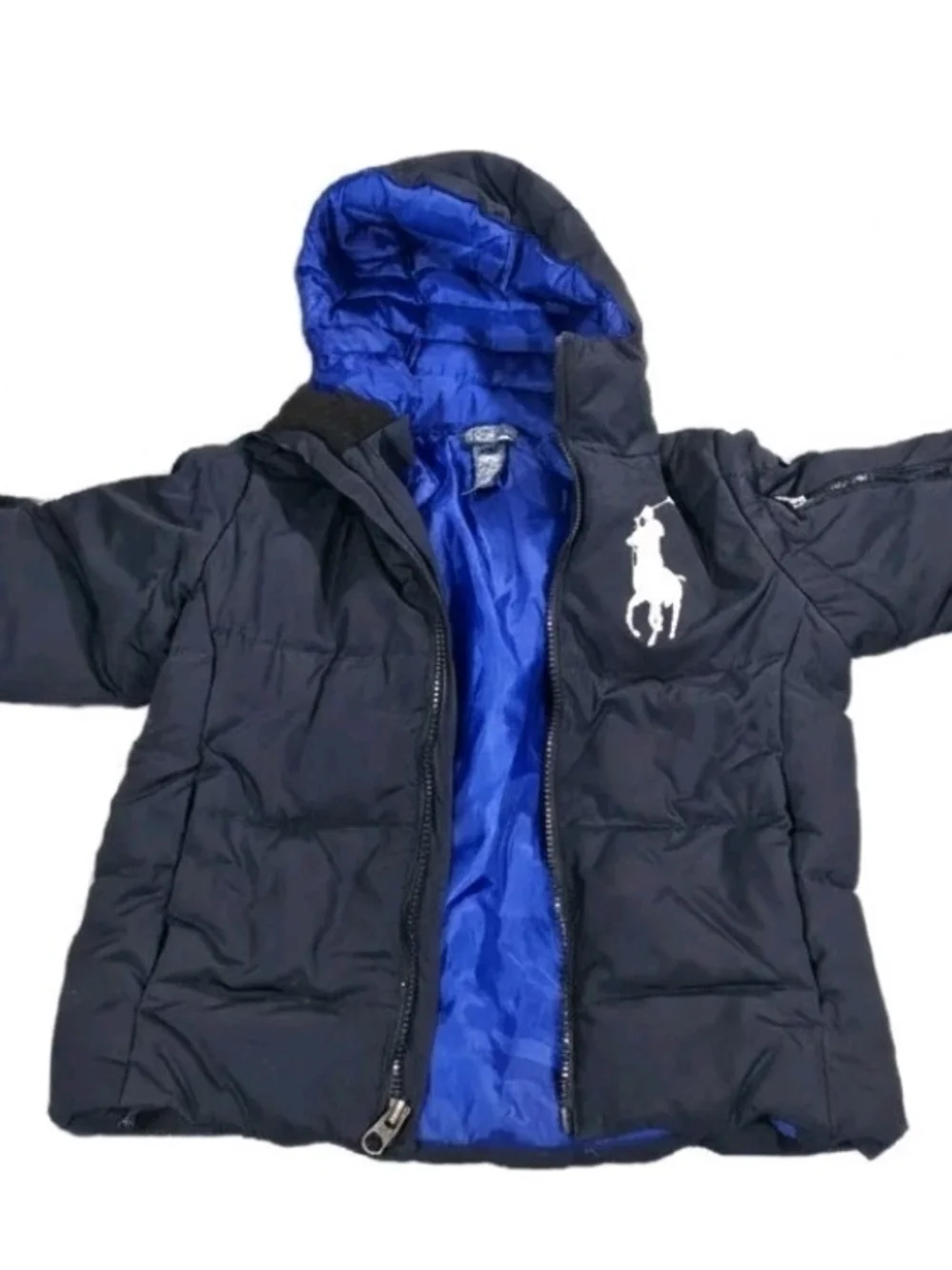 Ralph Lauren Black Jacket with Royal Blue Interior. Boys Puffer Coat Size Small.